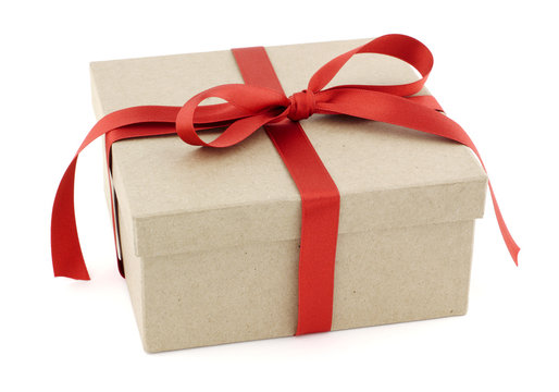 Caja regalo de carton reciclado con lazo rojo