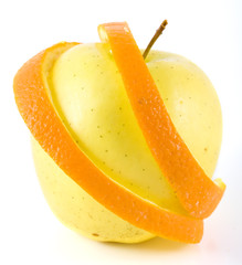 Fototapeta na wymiar Apple with orange rind, isolated on white