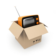 TV in box. Possibly it is a gift or delivery
