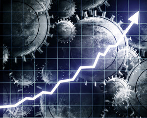 Arrow graph going up with integrated cogwheels