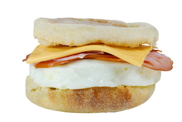 poached egg ham cheese on a english muffin
