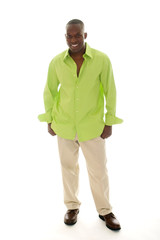 Casual Man In Bright Green Shirt