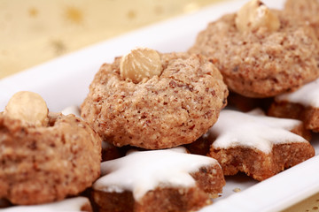 Detail of delicious Christmas cookies on the plate