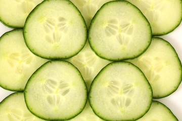 Slices of green cucumber in detailed view