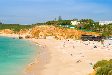 Summer beach scene at a luxury resort