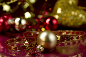 Gold Christmas ball in the center of Christmas decorations