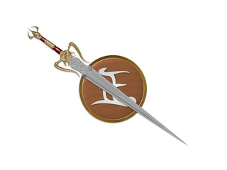 The image of the sword laying on a background, 3D rendering
