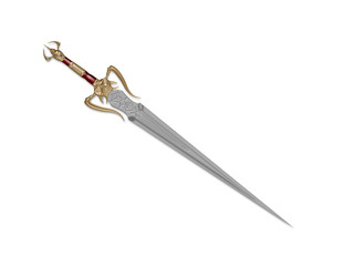 The image of the sword laying on a background, 3D rendering