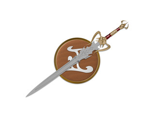 The image of the sword laying on a background, 3D rendering