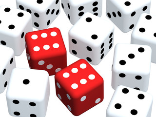 Two bright playing bones of red color