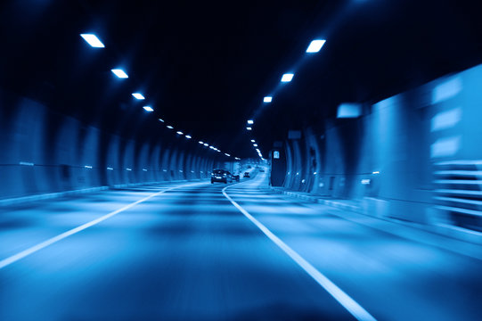 Fototapeta highway tunnel at night