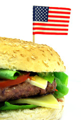 View of a typical american hamburger over white background.