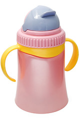 Plastic sippy cup, purple with violet cover, isolated on white