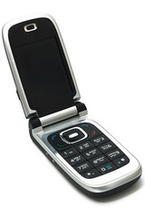 Mobile phone with russian keyboard, isolated on white