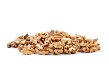 Small pile of walnuts kernels isolated on the white background