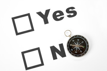 questionnaire and compass, concept of decision