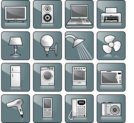 Icon set - home equipment, appliances. TV, stereo, computer