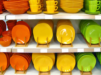 Colorful plates and cups