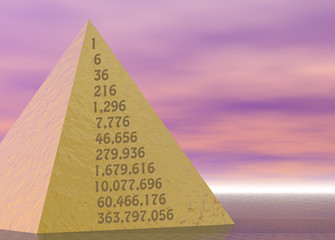 Golden Pyramid on Pink Purple Ocean Scene