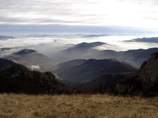 Fototapeta premium Misty Ridge Mountains Ceahlau National Park.