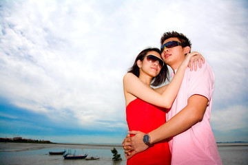 loving couple on vacation enjoyng the seaview