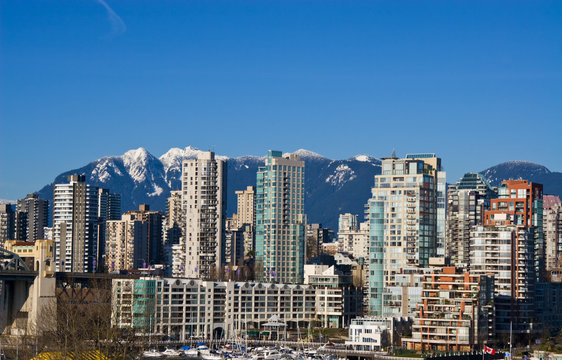 Downtown Vancouver in sunny winter day.