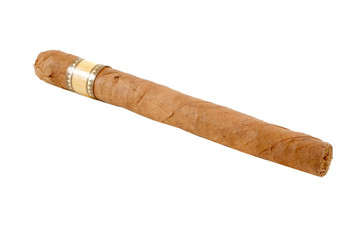 an aromatic  Cuban cigar isolated on a white background