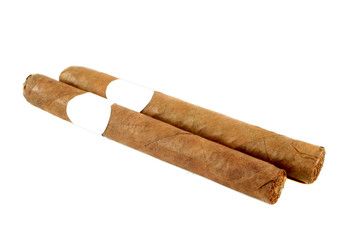 two aromatic  Cuban cigars isolated on a white background