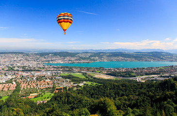 The aerial view of Zurich City from the top of Mount Uetliberg