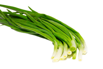 Green fresh onions isolated on white.