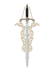 The image of the sword laying on a background, 3D rendering