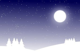 blue merry christmas landscape, moon
