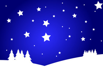 red merry christmas landscape, background stars