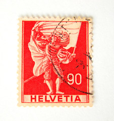 Helvetia (switzerland) postage stamp on white background