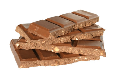 Bar chocolate on a white background.