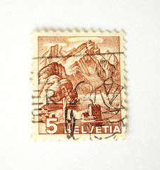 Helvetia (switzerland) postage stamp on white background