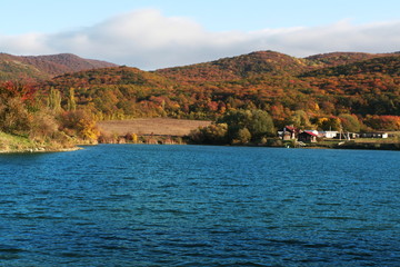 Fototapeta premium Picturesque rural landscapes on lake