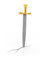 3d illustration of stylized 'sword in stone'