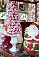 A peppermint candy tree and santa cookie jar.