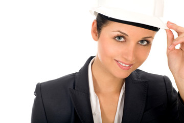 Businesswoman wearing hardhat