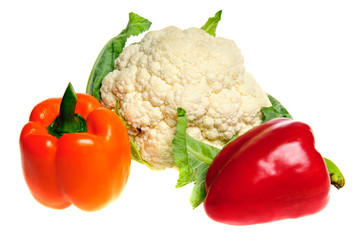 cauliflower and pepper vegetable isolated over white
