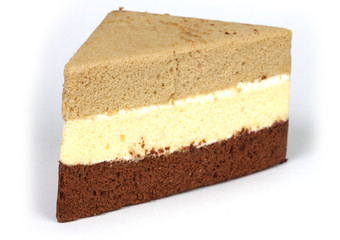 isolated quarter slice of sponge cake on a white background
