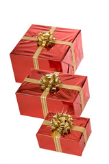 Obraz premium Top view of three Christmas presents isolated