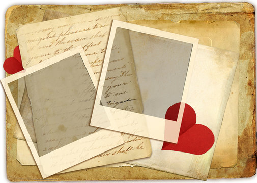 vintage romantick background with hearts and love letter