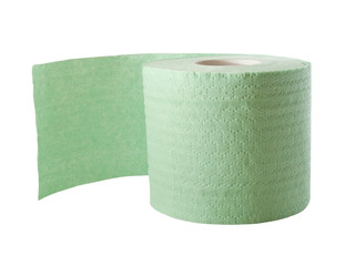 green toilet paper isolated on white