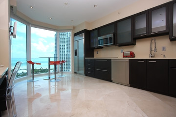 Kitchen with water view