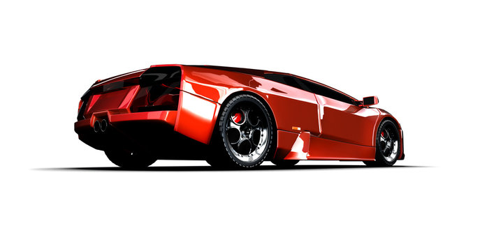 Rear view of a red sports car isolated on white. 3D render.