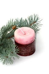 Candle and Fir Branch as Christmas decoration