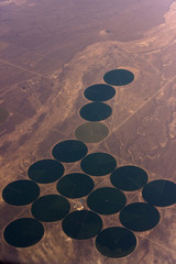 Aerial view of circular pivot farming in the American southwest