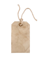Blank aged paper hang tag with a string